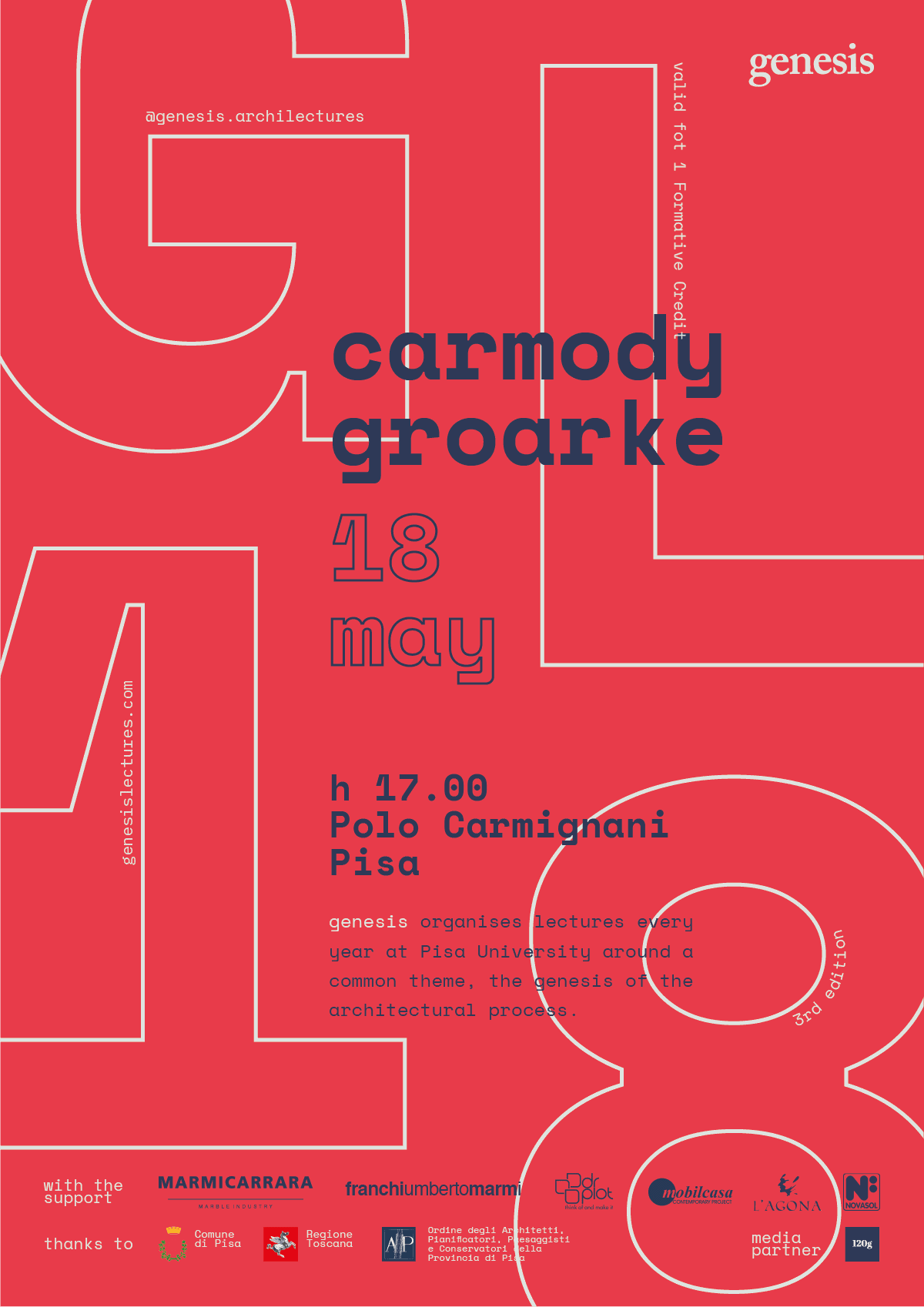 Carmody Groarke poster for Genesis Lectures 2018