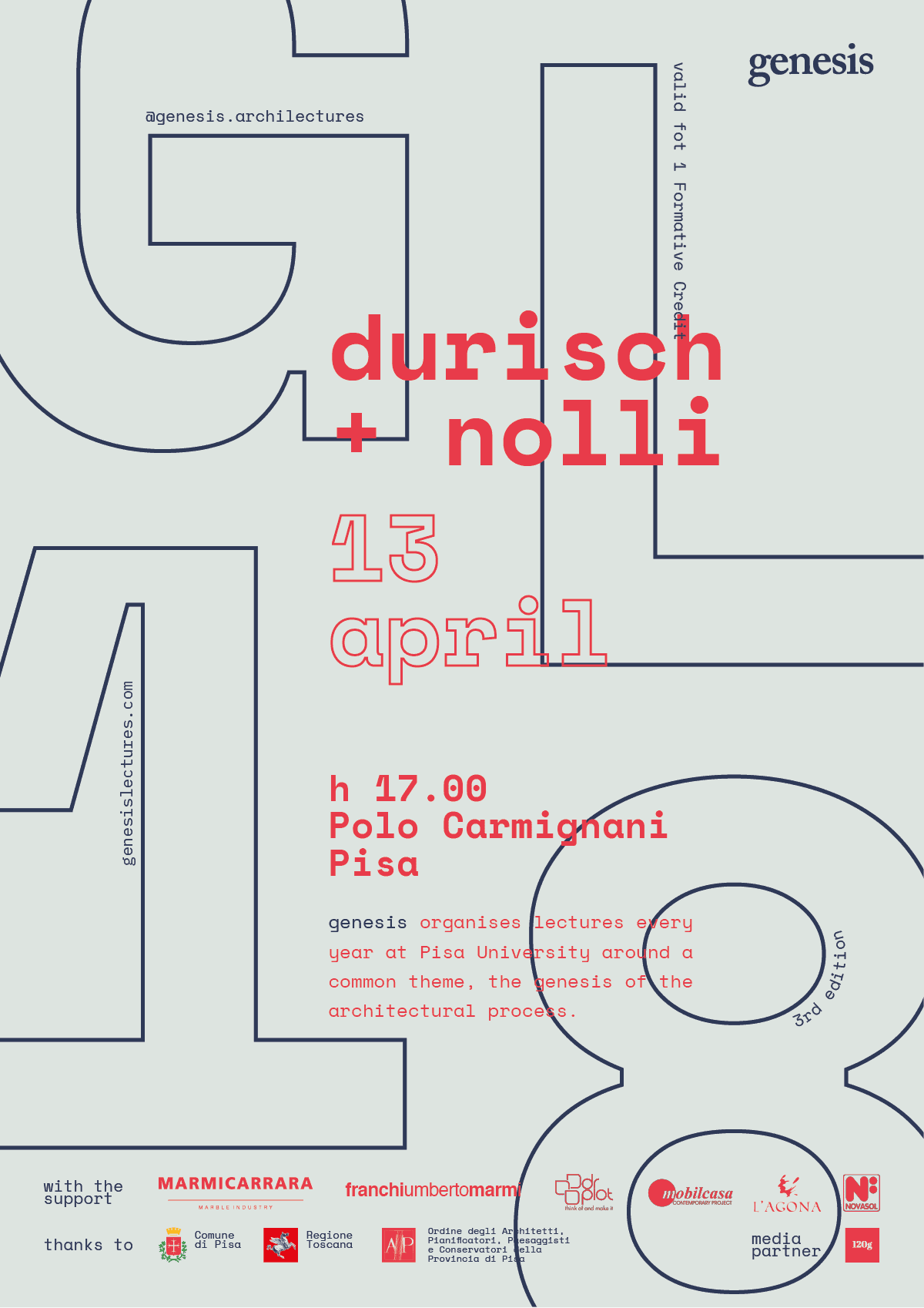 Durisch + Nolli  poster for Genesis Lectures 2018