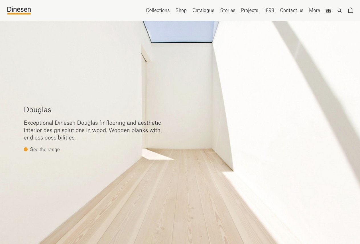 Dinsen.com homepage screenshot. A white bright corridor with a short clear heading overlayed on the left.